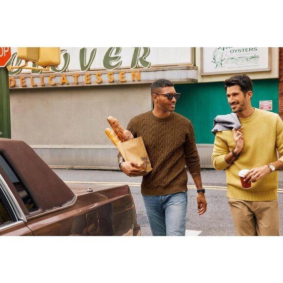 Mens Brown Crewneck Cable Knit Pullover Sweater Casual Twist - Picture 6 of 7